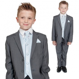 Boys Grey & Blue 6 Piece Slim Fit Suit